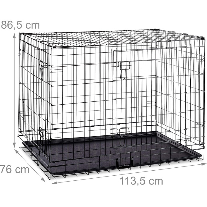 Relaxdays Hundekäfig, Faltbare Hundetransportbox, Welpenkäfig, 2 Türen, Bodenschale, Drahtkäfig Metall, XXXL, Schwarz Schwarz XXXL