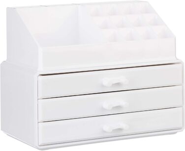 Relaxdays Make Up Organizer klein, 2-teilige Schminkaufbewahrung mit Schubladen, stapelbares Kosmetikregal,  1 Stück (Weiß)