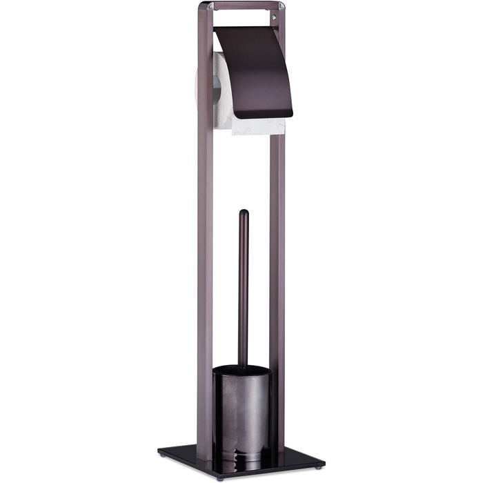 Relaxdays, HxBxT 72 x 19 x 19 cm, Bronze-schwarz WC Garnitur mit Toilettenpapierhalter, Toilettenbürste u. Bürstenhalter, Kunststoff HxBxT 72 x 19 x 19 cm Bronze-schwarz