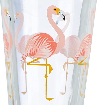 Relaxdays Glasbecher mit Deckel & Strohhalm, 4er Set Flamingo Gläser, 450 ml, spülmaschinenfest, Trinkglas, transparent