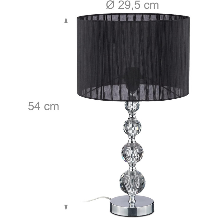 Relaxdays Tischlampe, Nachttischlampe im Kristalldesign, HxD 54 x 29,5 cm, E27 Fassung, Tischleuchte mit Schirm, schwarz