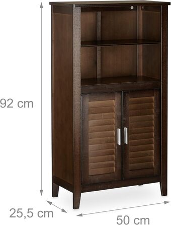 Relaxdays Badezimmerschrank dunkelbraun LAMELL, Bambus, 92x50x25,5 cm, Single