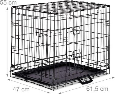 Relaxdays Hundekäfig, Faltbare Hundetransportbox Auto, Welpenkäfig, 2 Türen, Bodenschale, Drahtkäfig Metall, M, Schwarz Schwarz M