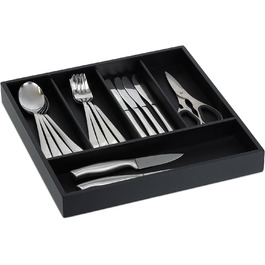 Relaxdays Besteckkasten, 5 Fächer, HBT: 4x34x33,5cm, Bambus, schwarz