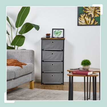 Relaxdays Kommode Holzoptik mit Stoffschubladen
