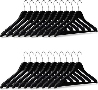 Relaxdays Kleiderbügel Set Holz, 20er Pack Garderobenbügel, Hemden & Hosen, 360° drehbar, Bügel HxB 23 x 44 cm, schwarz