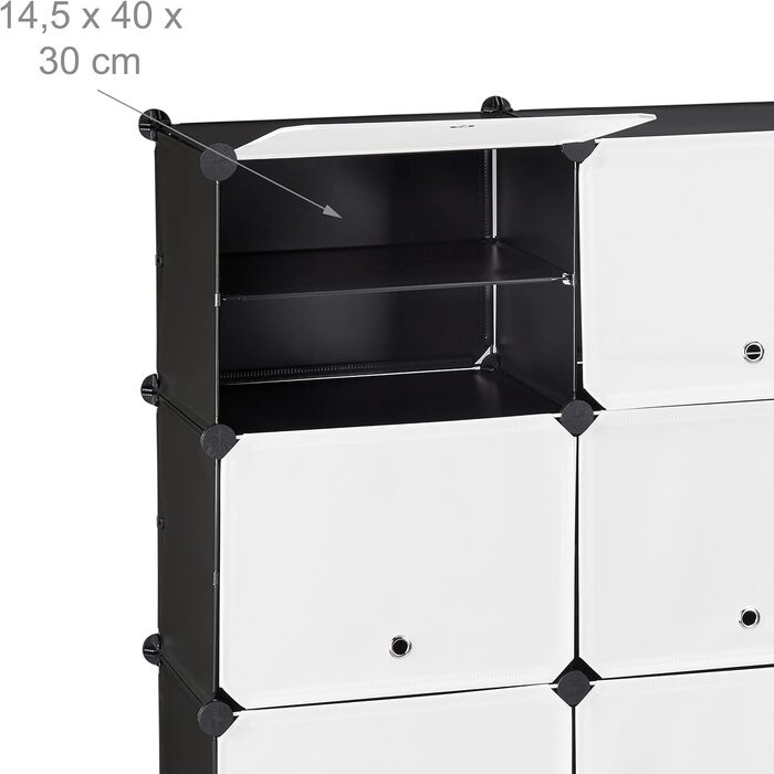 Relaxdays Schuhschrank, 24 Fächer, modular, Kunststoff & Metall, 125x125x32 cm, schwarz-weiß
