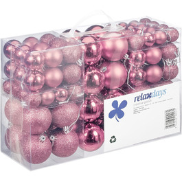 Relaxdays Weihnachtskugeln 100er Set, Deko matt/glänzend/glitzernd, ∅ 3/4/6 cm, rosa