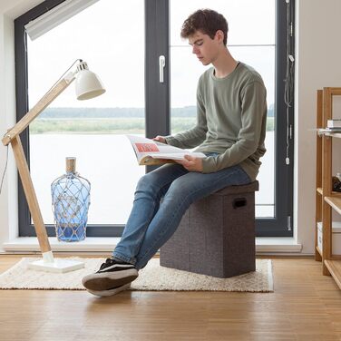 Relaxdays Faltbarer Sitzhocker mit Stauraum, 49,5x46x25,5 cm, Dunkelgrau