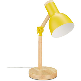Relaxdays Retro Schreibtischlampe, verstellbar, Holz & Metall, E14, 45,5x14,5 cm, Gelb