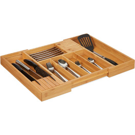 Relaxdays Besteckkasten Bambus, ausziehbar, 2 Messerblöcke, Schubladeneinsatz, HBT 5x56x43 cm, natur