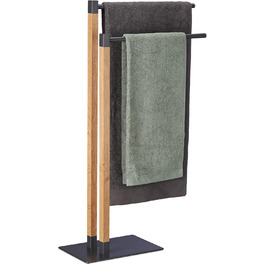 Relaxdays freistehender Handtuchhalter, 2 Stangen, 83,5x51,5x20 cm, eckig, anthrazit/Natur