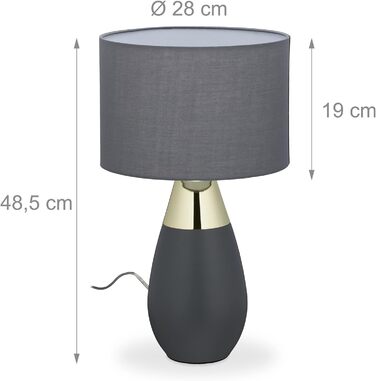 Relaxdays Nachttischlampe Touch dimmbar, 3 Stufen, E14, HxD: 48,5 x 28 cm, modern, Touch Lampe mit Schirm, (Grau/Gold)