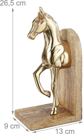 Relaxdays Buchstützen 2er Set, dekorativ, Pferde Figuren, f. Bücherregal, edles Design, HxBxT: 26,5x9x13 cm, Natur/Gold