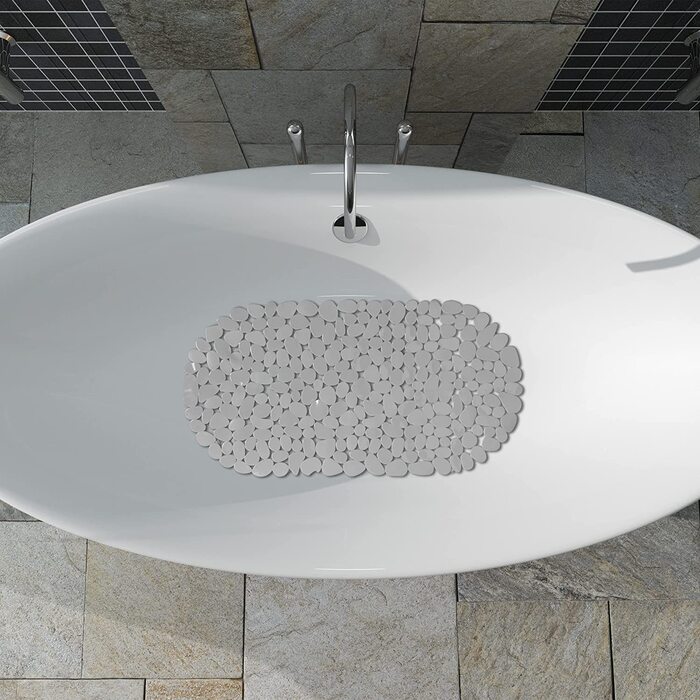 Relaxdays rutschfeste Badewannenmatte Steinoptik, waschbar, 36x68 cm, 1 Stück (Grau)