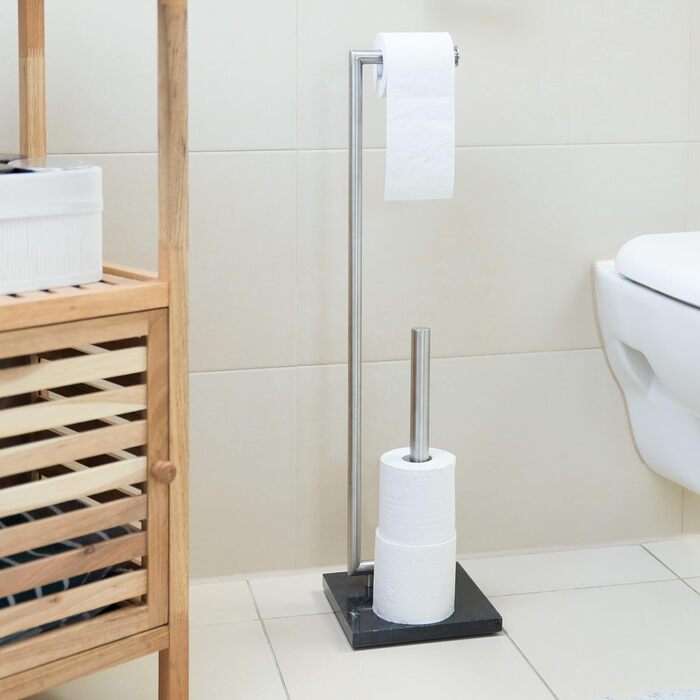 Relaxdays Toilettenpapierhalter PIERRE, Klorollenhalter, Klopapierhalter freistehend, Marmor, HxBxT: ca. 74 x 20 x 20 cm