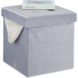Relaxdays Sitzhocker Samt, mit Stauraum, gepolstert, faltbar, 38x38x38 cm, grau
