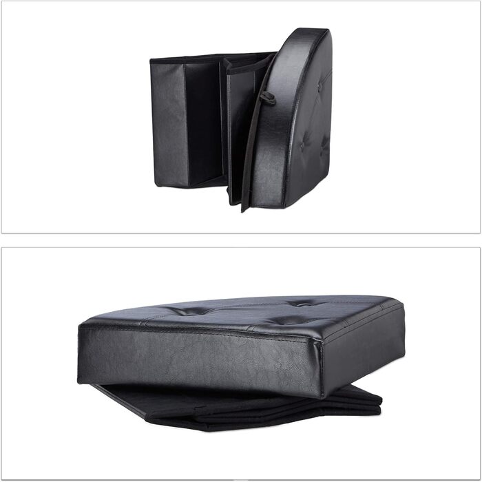 Relaxdays faltbarer Polsterhocker mit Aufbewahrung, 38x38x38 cm, schwarz