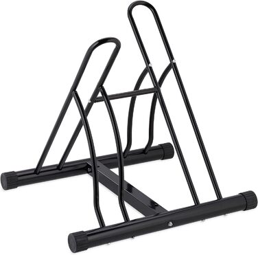 Relaxdays Fahrradständer Boden, für 2, 60 mm Reifenbreite, Metall, Garage, Fahrrad-Abstellständer, schwarz