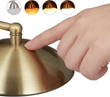 Relaxdays Tischlampe Touch, Retro Design, E14-Fassung, dimmbare Nachttischlampe, Glas & Eisen, HBT 25 x 15 x 19 cm, gold