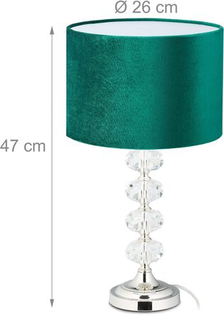 Relaxdays Tischlampe, Samt und Kristall, HxD: 47 x 26 cm, E14-Fassung, Nachttischlampe, indirekte Beleuchtung, grün