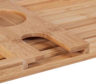 Relaxdays Badewannenablage Bambus, 73,5 cm breit, Badewannenbrett mit Glas- & Tablethalter, Badewannentablett, Natur
