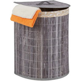 Relaxdays Wäschekorb Bambus, 30 l, faltbar, halbrund, mit Deckel, grau, für Bad & Schlafzimmer