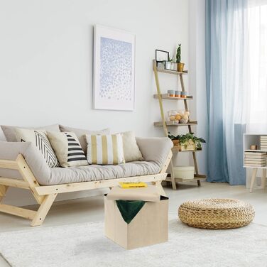 Relaxdays Sitzhocker, faltbar, 38x38x38 cm, Stauraum, MDF & Samt, Creme