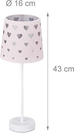 Relaxdays Nachttischlampe Kinder, Herzen, Stoff Lampenschirm, für Baby und Kind, Kinderlampe HxD: 43 x 16 cm, rosa-weiß, 1003