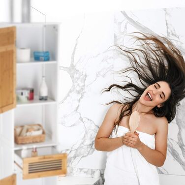 Relaxdays Badschrank, Weiß/Braun, 180x39x30 cm