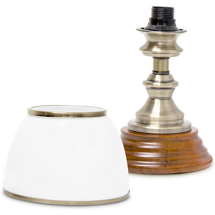 Relaxdays Tischlampe Holz Jugendstil mit Glasschirm weiß Messing-Optik 10018911 28.5 x 16 x 16 cm