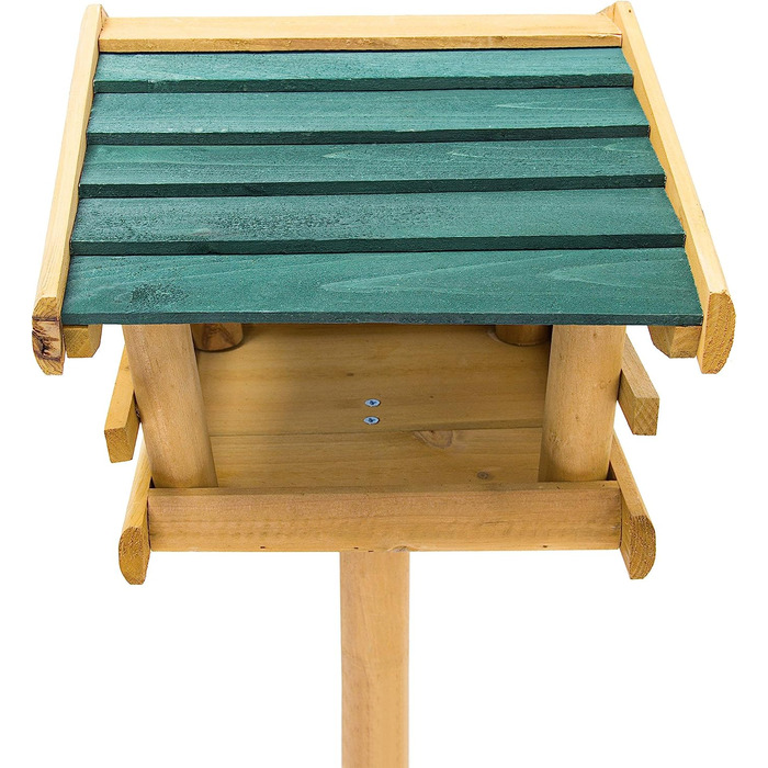 Relaxdays Vogelhaus mit Ständer HBT 100 x 37 x 43 cm Vogelhäuschen aus Holz als Vogelfutterhaus für Zaunkönig und Eichelhäher schicke Vogelfutterstelle und Vogelvilla mit grünem Dach, Natur
