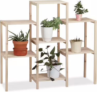 Relaxdays Pflanzenregal Holz, stabil, rustikal, rostfrei, 86x95x29 cm, natur