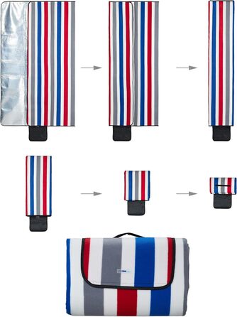 Relaxdays XXL Picknickdecke, 200x300 cm, weich, wasserdichte Unterseite, Tragegriff, gestreifte Fleece Stranddecke, bunt