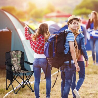 Relaxdays, schwarz-grün Campingstuhl, klappbarer Anglerstuhl mit 2 Getränkehaltern & Seitentasche, tragbar, bis 113 kg, Stahl