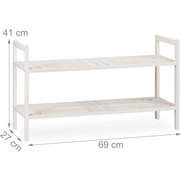 Relaxdays Schuhregal stapelbar, Schuhablage mit 2 Etagen, Walnuss, Landhaus, bis zu 6 Paar Schuhe, HBT 41x69x27 cm, weiß 1 Stück