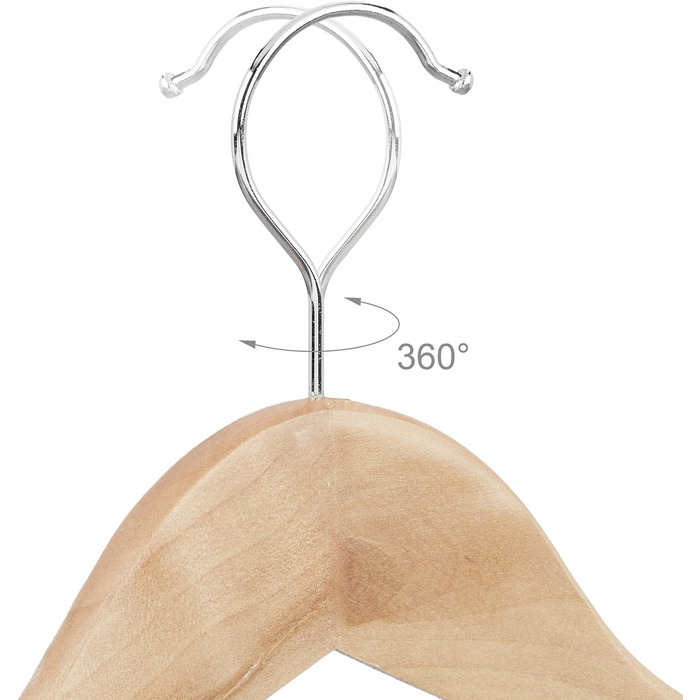 Relaxdays 84 x Kleiderbügel, Hosenbügel aus Holz, Garderobenbügel, Haken 360° drehbar, HxB: 22,5x44,5cm, Holzbügel, Natur/Silber 1 Natur 84er Pack