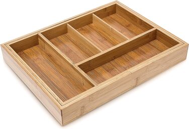 Relaxdays Besteckkasten ausziehbar HBT: 5 x 48,5 x 28 cm Besteckeinsatz aus Bambus mit 5 bis 7 Fächern als Küchenorganizer un