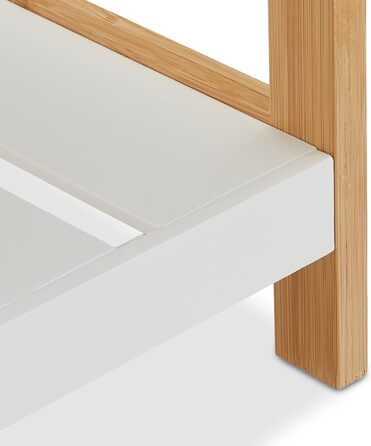 Relaxdays Schuhregal, 2 Ebenen, für 6 Paar Schuhe, offen, Schuhständer HBT: 36 x 70 x 26 cm, MDF, Bambus, Weiß, Hellbraun
