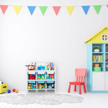 Relaxdays Kinderregal, 9 Aufbewahrungsboxen, Meerjungfrau Motiv, MDF, Kunststoff, Spielzeugregal HBT 67x65x31,5 cm, bunt