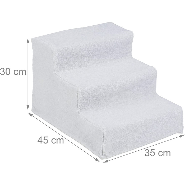 Relaxdays Hundetreppe 3 Stufen, kleine & große Hunde, Bett & Couch, Stoffbezug, Tiertreppe innen, HBT: 30x35x45 cm, weiß weiß 30x35x45 cm (1er Pack)