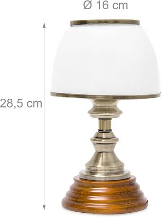Relaxdays Tischlampe Holz Jugendstil mit Glasschirm weiß Messing-Optik 10018911 28.5 x 16 x 16 cm