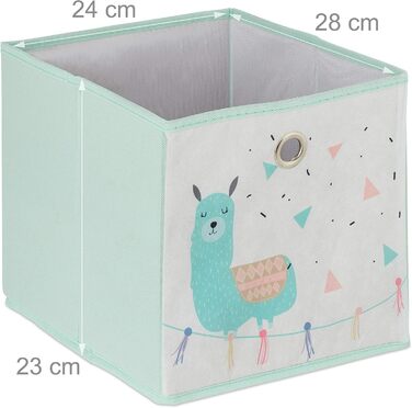 Relaxdays Kinderregal mit 4 Boxen, Lama-Design, HBT 62x53x30 cm, bunt, für Jungen & Mädchen, Spielzeug