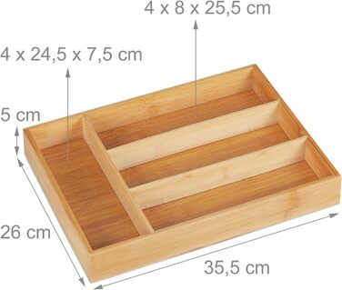 Relaxdays Besteckkasten, 4 Fächer, Bambus, Schubladenkasten klein