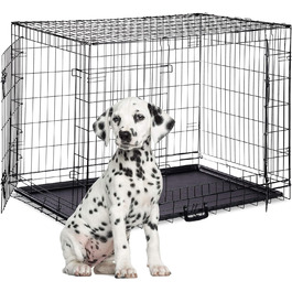 Relaxdays Hundekäfig, Faltbare Hundetransportbox, Welpenkäfig, 2 Türen, Bodenschale, Drahtkäfig Metall, XXXL, Schwarz Schwarz XXXL