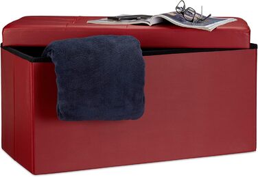 Relaxdays Faltbare Sitzbank, 2-Sitzer mit Stauraum, Kunstleder, 300 kg belastbar, Dunkelrot