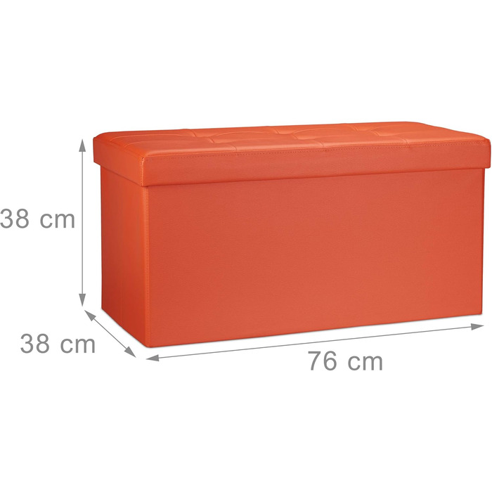 Relaxdays Faltbare Sitzbank 76cm, 2-Sitzer mit Stauraum, Kunstleder, 300kg belastbar, Orange