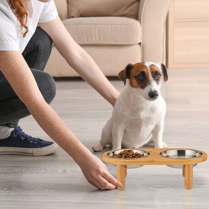 Relaxdays Futterbar Hunde mit 2 Näpfen