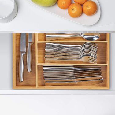 Relaxdays Besteckkasten, 4 Fächer, Bambus, Schubladenkasten klein