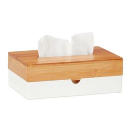 Relaxdays Weiße Tücherbox mit Bambus-Deckel